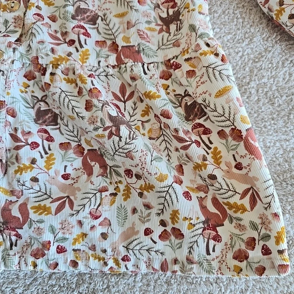 Happily Grey Kids 3T Girls Dress Deer Mushroom Nature Long Sleeve Corduroy